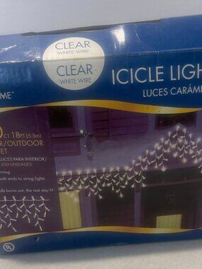 Holiday Time Clear White Wire Icicle Lights 300 Ct 18ft Indoor Outdoor Light Set